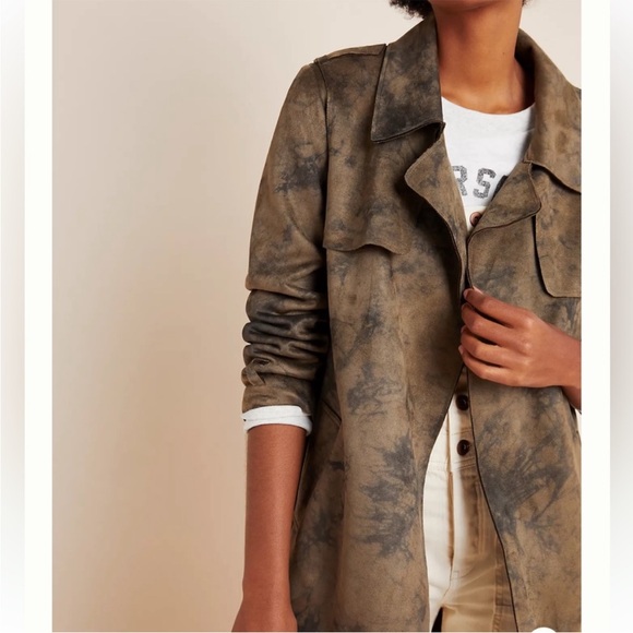 Anthropologie Roxie Suede Tie Dye Trench Coat Size Small - Picture 4 of 12